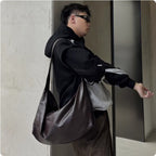 Underarm Retro Soft Leather Hobo Bag Large Capacity Crossbody Dumpling Bag Minimalist Commuter Hobo for Men and Women