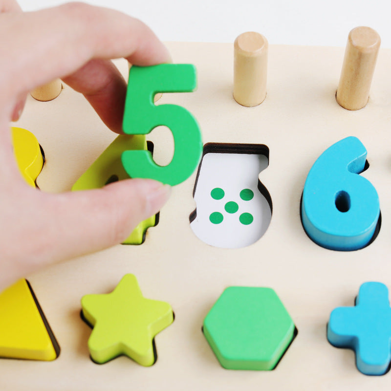 Logarithmic board three-in-one digital shape matching building blocks children's teaching aids wooden educational toys