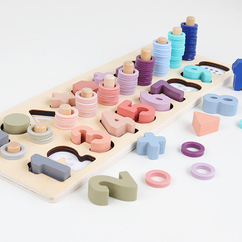 Logarithmic board three-in-one digital shape matching building blocks children's teaching aids wooden educational toys