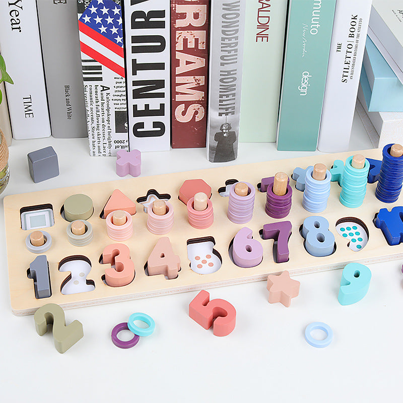 Logarithmic board three-in-one digital shape matching building blocks children's teaching aids wooden educational toys