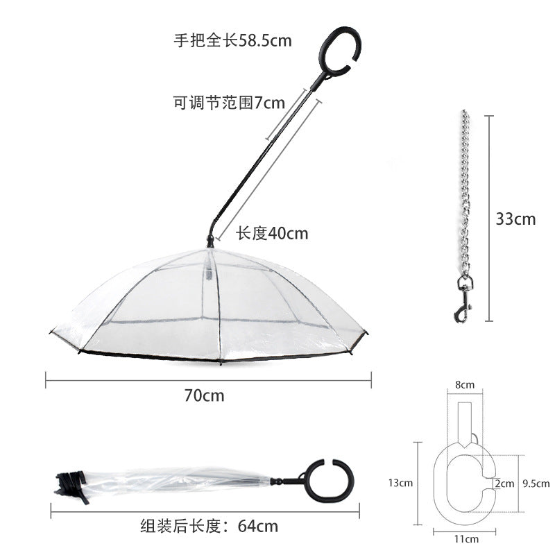 Transparent Pet Umbrella Dog C-shaped Umbrella Adjustable Rainy Day Dog Walking Leash