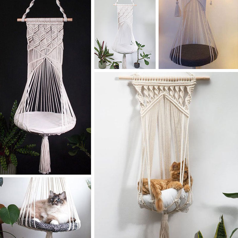 Household pet hanging basket swing Pure handmade cotton woven tapestry Net celebrity pet supplies woven cat litter