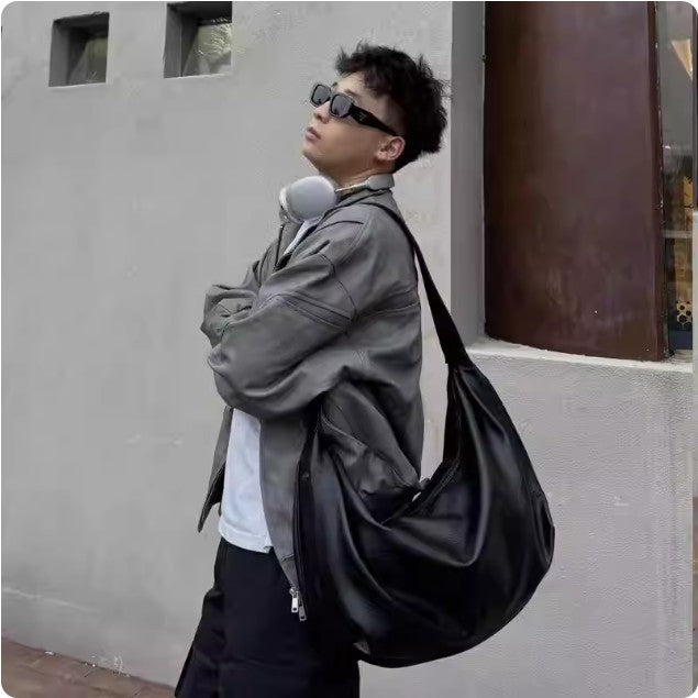 Underarm Retro Soft Leather Hobo Bag Large Capacity Crossbody Dumpling Bag Minimalist Commuter Hobo for Men and Women