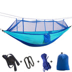 Hammock outdoor with mosquito net, anti-rollover mesh parachute cloth camping swing with tree strap