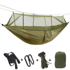 Hammock outdoor with mosquito net, anti-rollover mesh parachute cloth camping swing with tree strap
