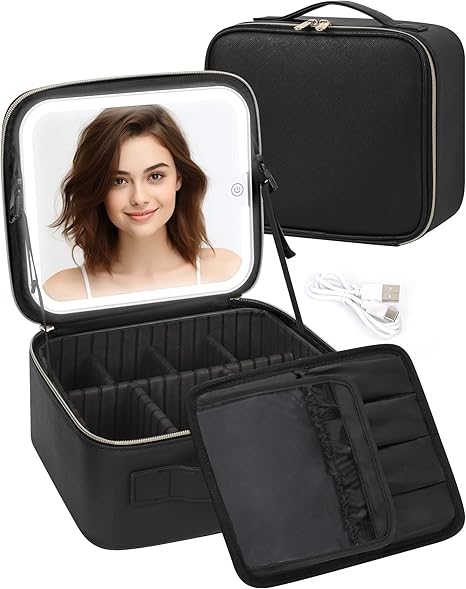 Travel Makeup Bag with LED Mirror