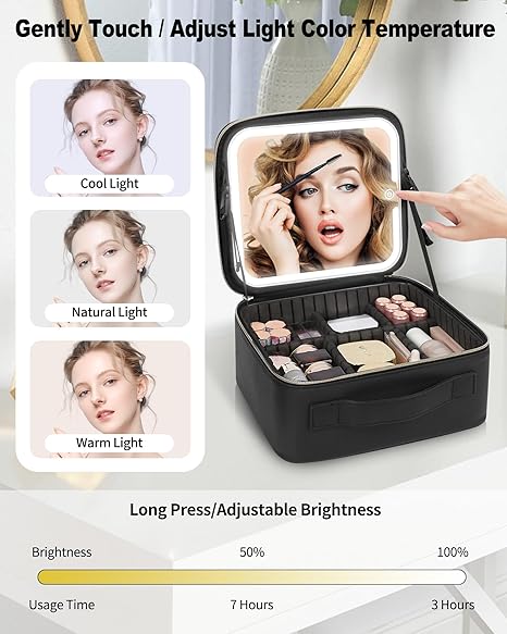 Travel Makeup Bag with LED Mirror