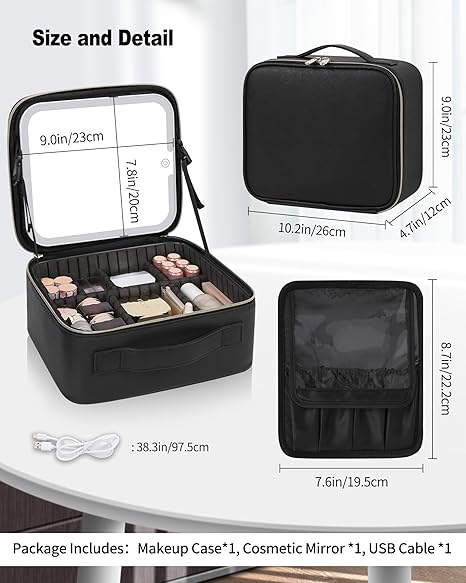 Travel Makeup Bag with LED Mirror