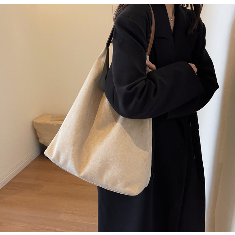 Casual commuter large capacity women's bag 2026 new autumn and winter suede tote bag niche versatile shoulder bag