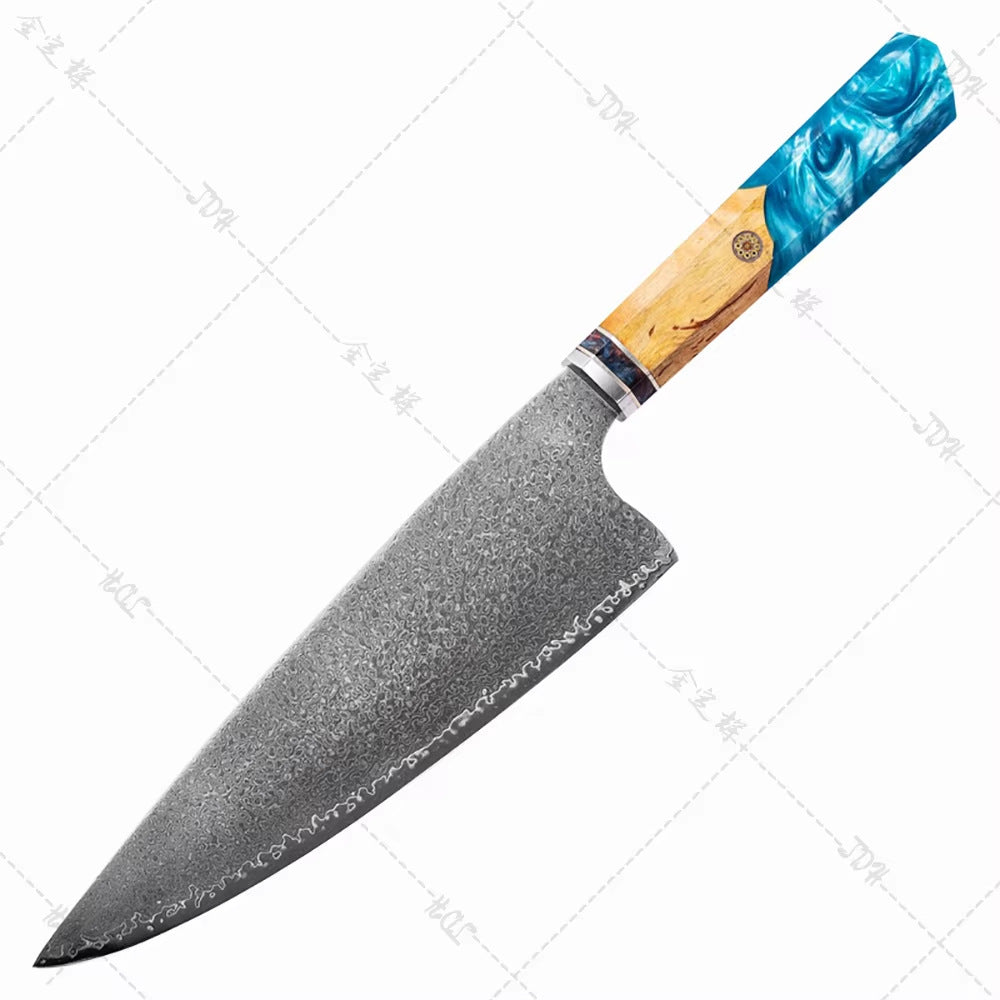 Octagonal resin handle Damascus steel chef's knife set, culinary knife combination set, Japanese chef's knife, slicing knife