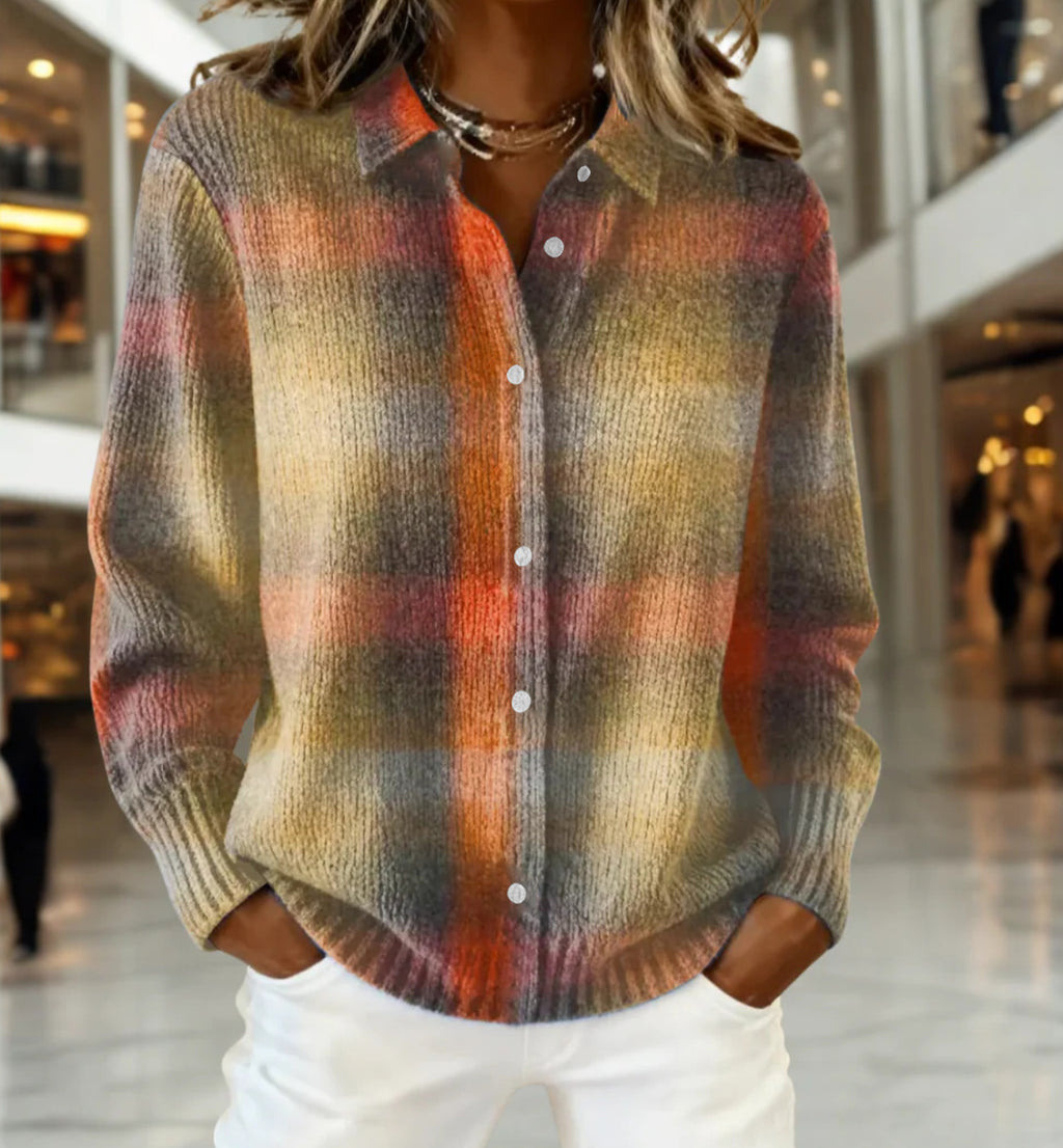 2026 New Women's Shirt, Collared Cardigan, Solid Color Knit 3D Print, Christmas Autumn/Winter