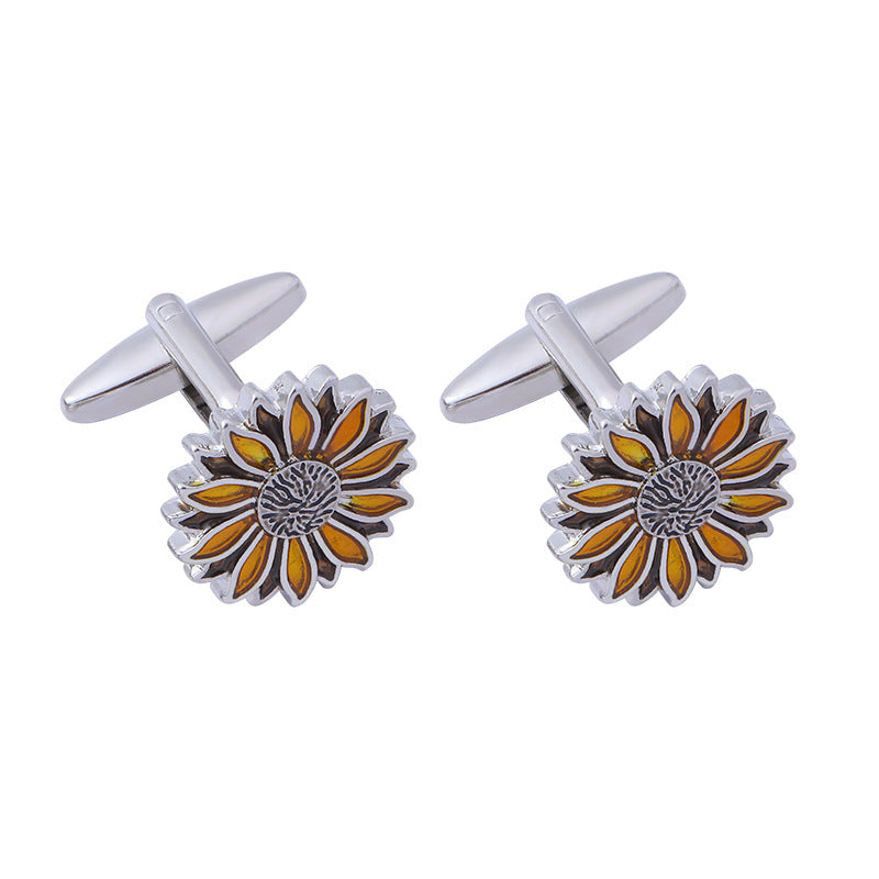 New cross-border style cufflinks, sunflower and chrysanthemum French style cufflinks, high-end dripping retro men's and women's shirt cufflinks