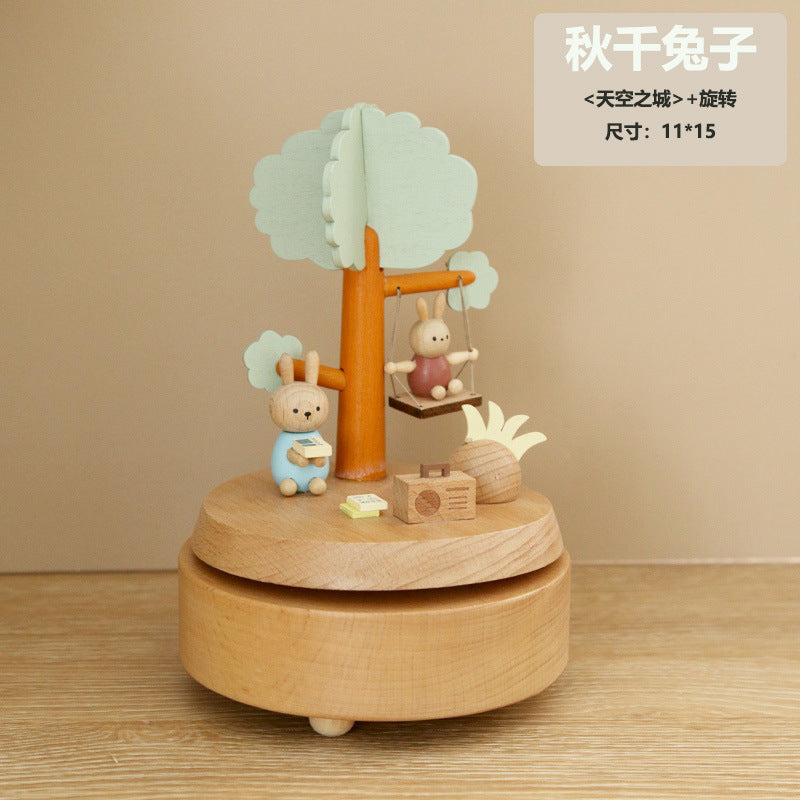 Wooden music box, creative home gift, children's birthday gift, carousel, handmade solid wood gift