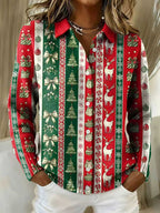 2026 New Women's Shirt, Collared Cardigan, Solid Color Knit 3D Print, Christmas Autumn/Winter