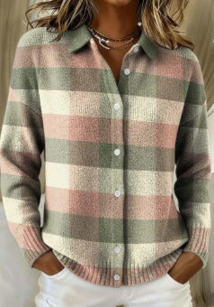 2026 New Women's Shirt, Collared Cardigan, Solid Color Knit 3D Print, Christmas Autumn/Winter