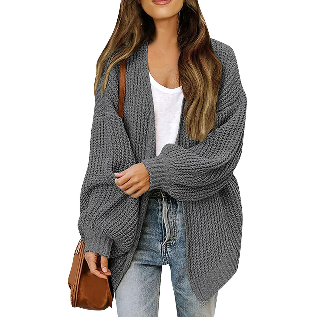 Women's lantern sleeve chunky knit cardigan 2026 autumn and winter new pocket knit sweater women's coat