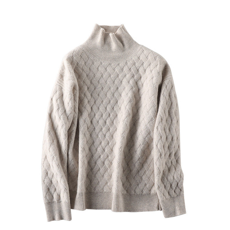 Women's turtleneck sweater, new autumn/winter 2026 style, thickened, Korean style, loose and relaxed knitted inner layer, wool base layer.