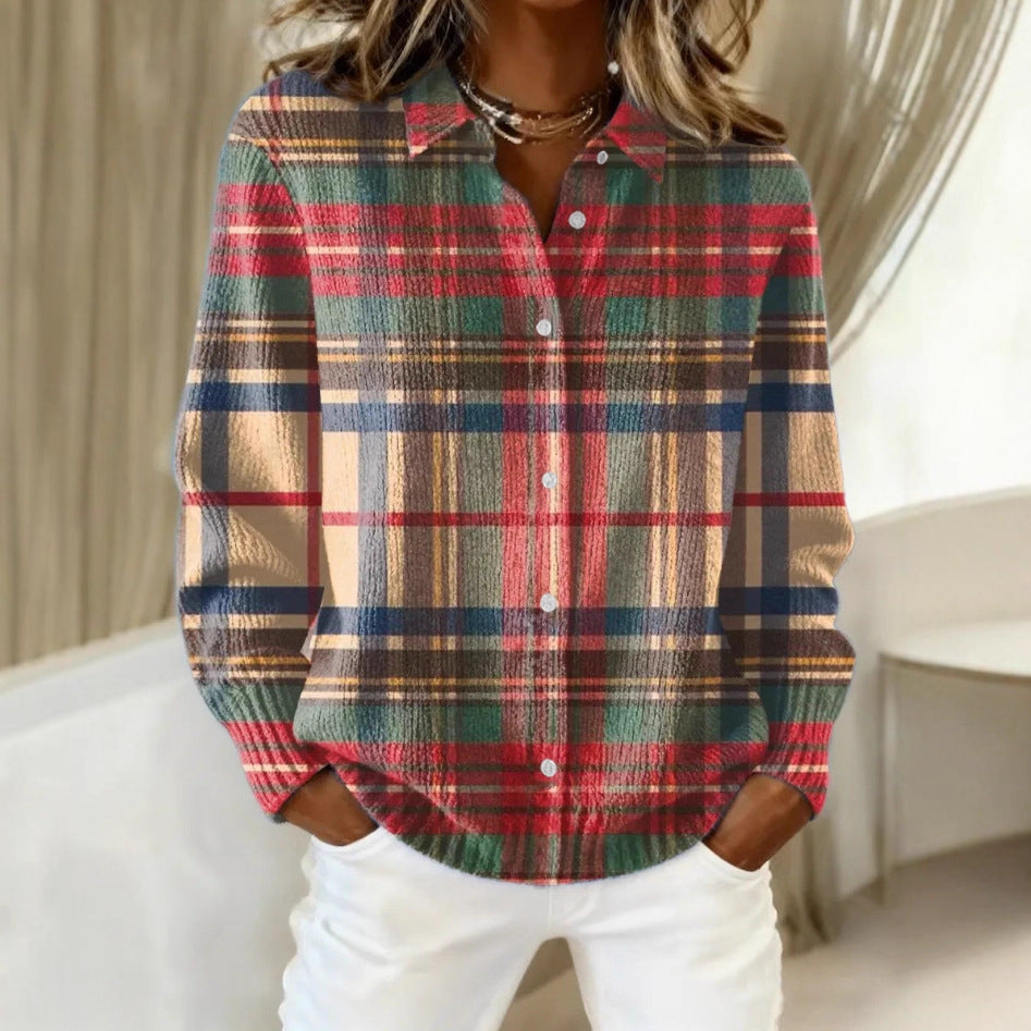 2026 New Women's Shirt, Collared Cardigan, Solid Color Knit 3D Print, Christmas Autumn/Winter