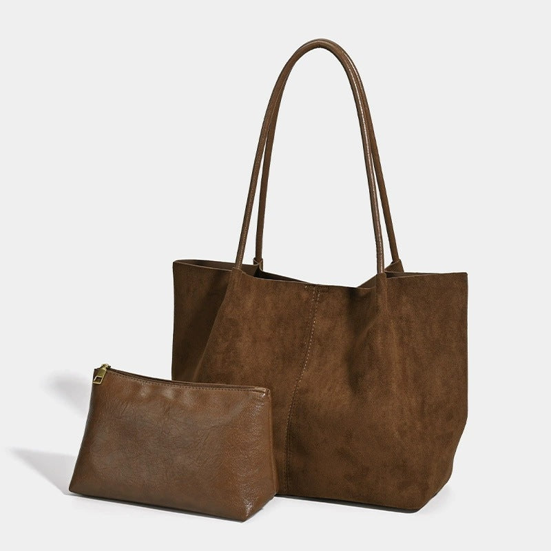 Korean style autumn/winter large capacity retro suede 2026 new casual commuter shoulder bag/handbag/mother and daughter tote bag