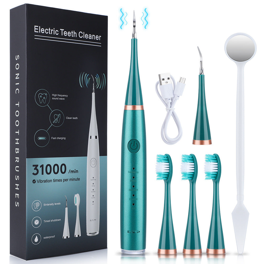 Cross-border 5-speed high-frequency vibration tooth cleaner USB electric toothbrush tooth cleaner to remove stains and calculus set tooth cleaner