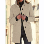 2026 Autumn/Winter Women's Clothing New Arrival Solid Color Button Stand Collar Woolen Coat