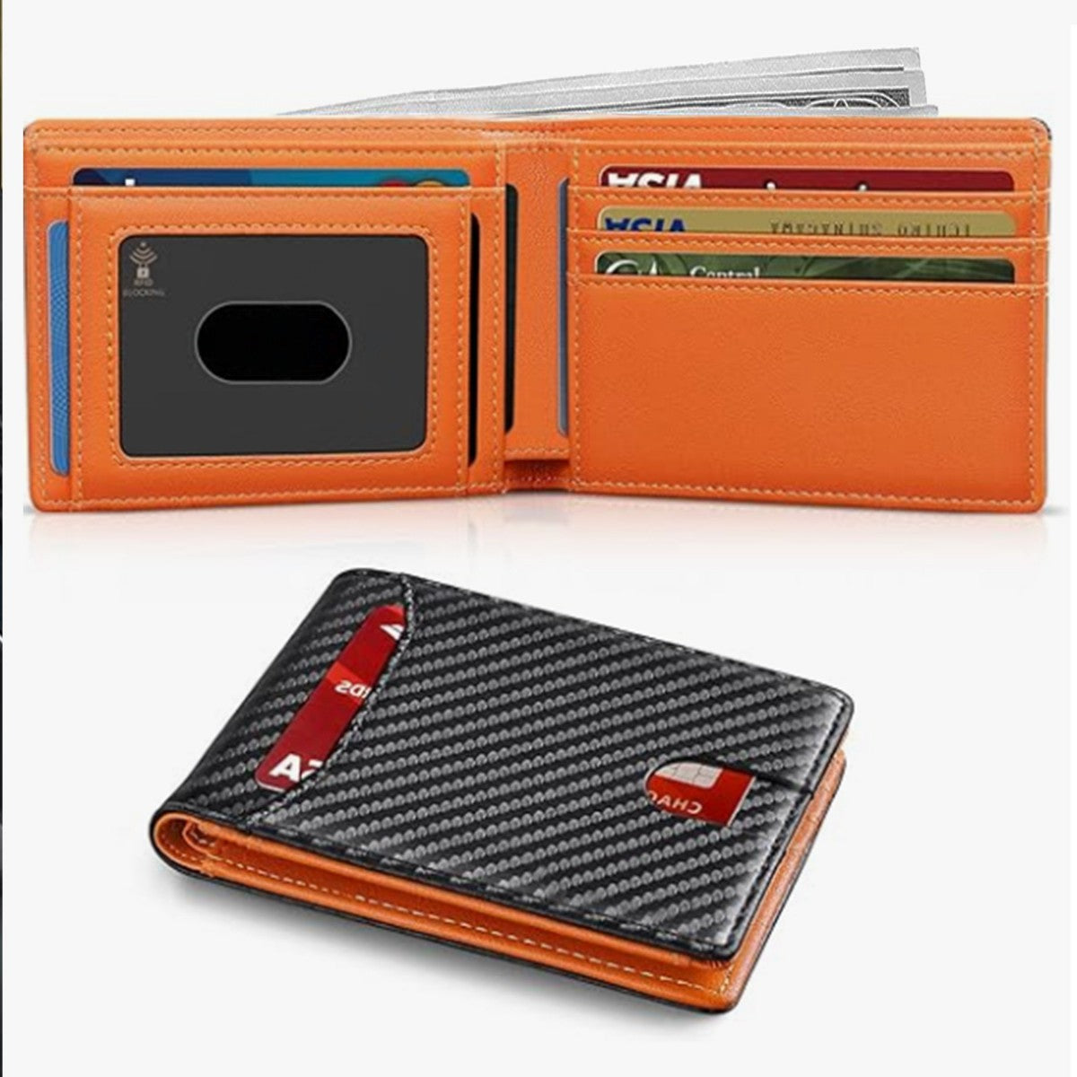 Men's Wallet, 11 Card Slots, Carbon Fiber Texture, Large Capacity, Bi-fold, Credit Card Holder