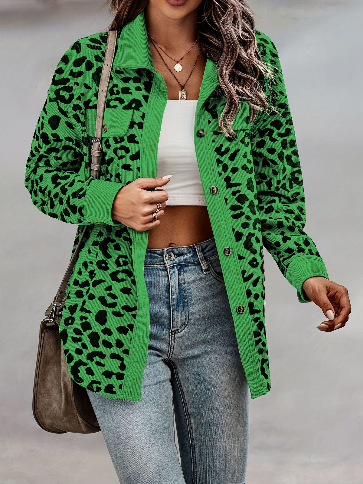 2026 Casual Style Cross-border Women's Clothing Autumn and Winter Fashion Leopard Print Button-down Long-sleeved Jacket