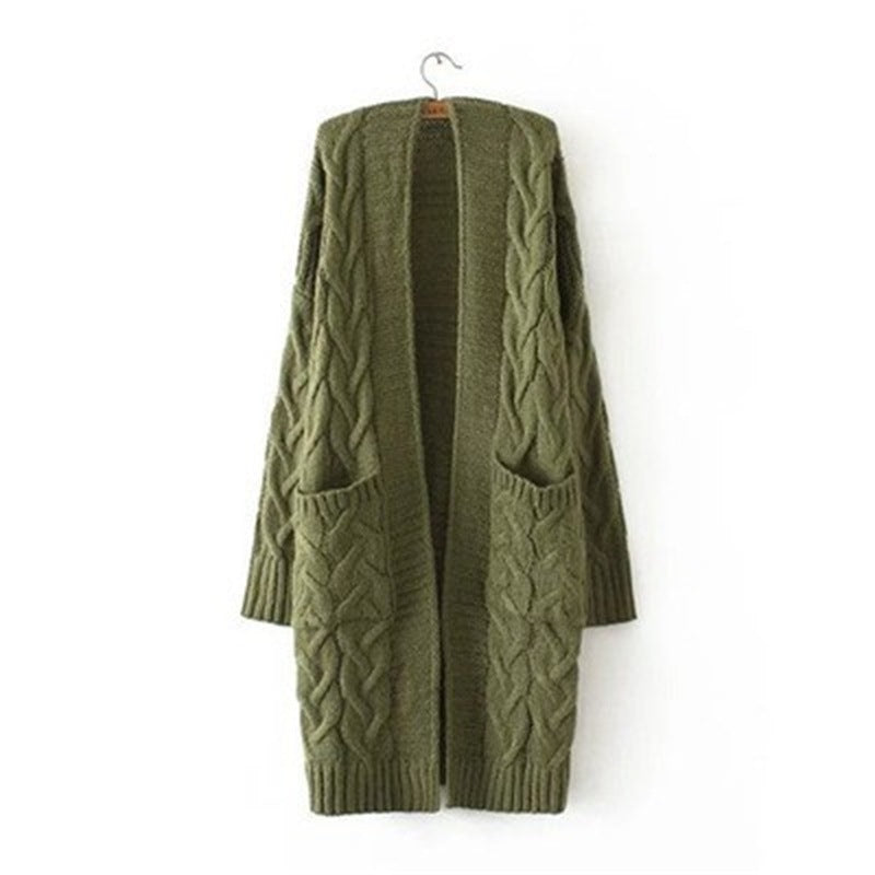 Women's Cross-Border Trade Sweater Coat 2026 Autumn/Winter New Korean Style Loose Cable Knit Solid Color Mid-Length Knit Cardigan