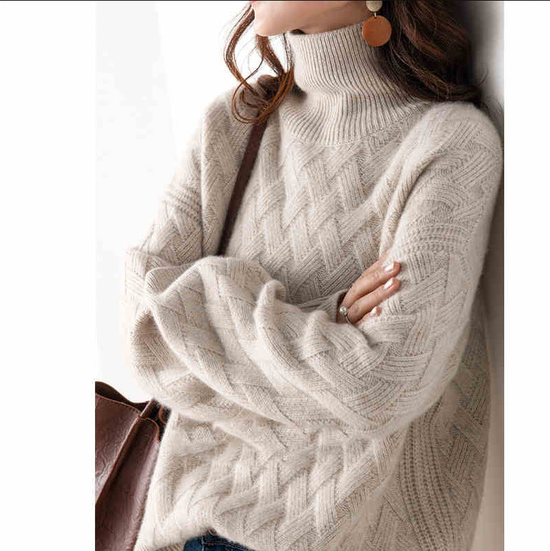 Women's turtleneck sweater, new autumn/winter 2026 style, thickened, Korean style, loose and relaxed knitted inner layer, wool base layer.