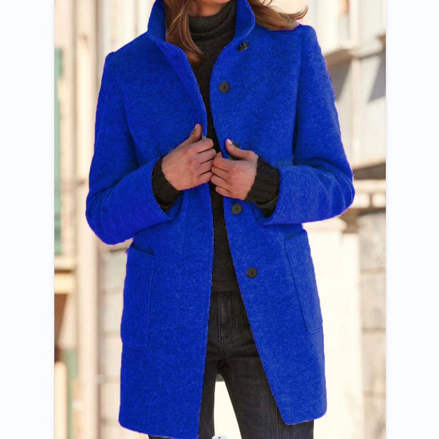 2026 Autumn/Winter Women's Clothing New Arrival Solid Color Button Stand Collar Woolen Coat