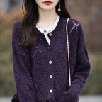 2026 Autumn/Winter New Arrival - Premium Pure Cotton Round Neck Hollow-Out Design Cardigan - Stylish Women's Coat