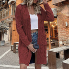 2026 Autumn/Winter New Arrival - Solid Color Women's Knitted Top, Cable Knit Sweater, Cardigan, Loose Pocket Coat