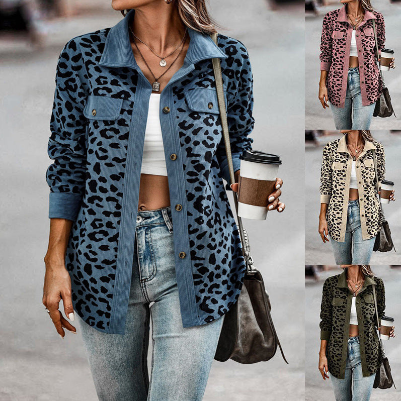 2026 Casual Style Cross-border Women's Clothing Autumn and Winter Fashion Leopard Print Button-down Long-sleeved Jacket