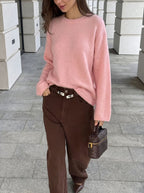 2026 Autumn/Winter New Style Faux Mink Cashmere Loose Round Neck Sweater for Women, Soft Knitted Pullover, Hot Selling Across Borders