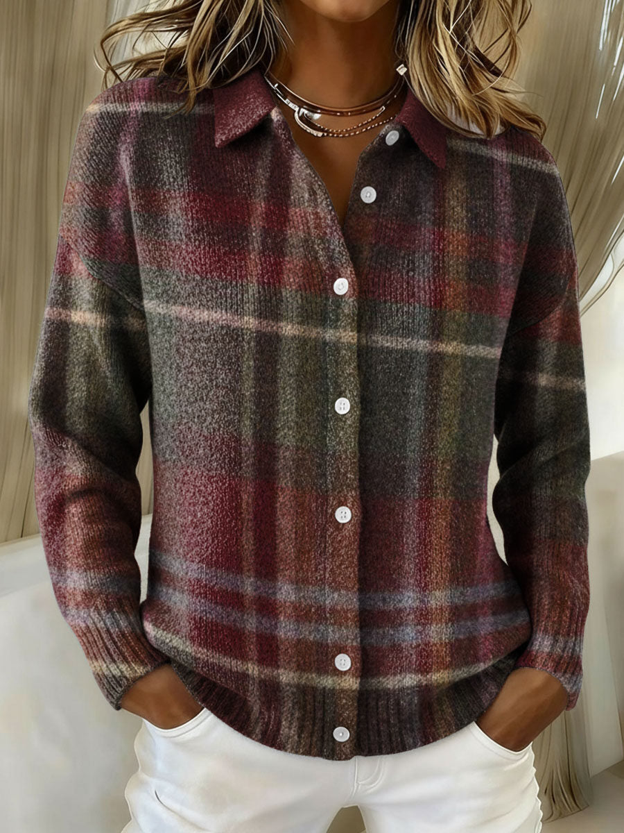 2026 New Women's Shirt, Collared Cardigan, Solid Color Knit 3D Print, Christmas Autumn/Winter