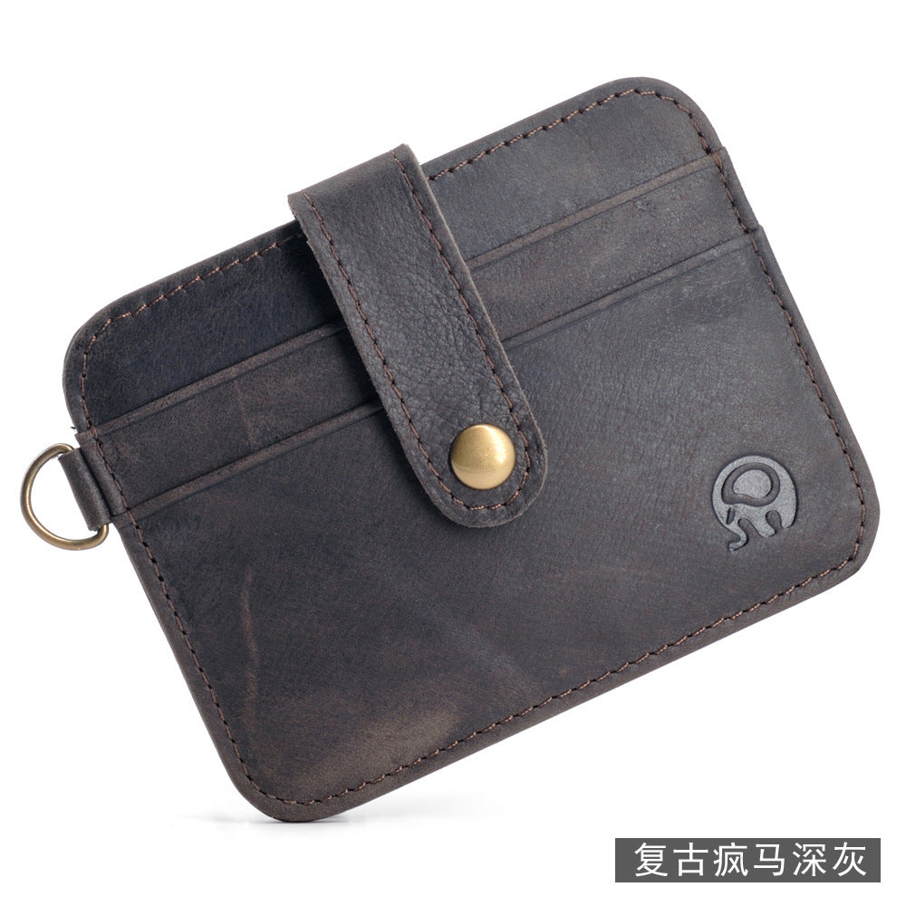 Small round elephant leather driver's license card holder, thin men's wallet/coin purse/short card holder, export style.