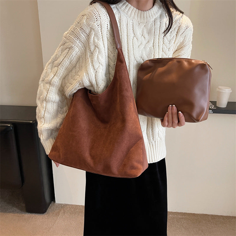 Casual commuter large capacity women's bag 2026 new autumn and winter suede tote bag niche versatile shoulder bag