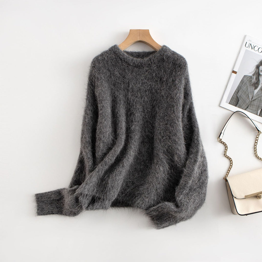 Exquisite and unwavering, G-quality niche alpaca wool crew neck sweater for women, 2026 autumn/winter, relaxed and loose knitwear.