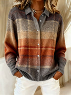 2026 New Women's Shirt, Collared Cardigan, Solid Color Knit 3D Print, Christmas Autumn/Winter