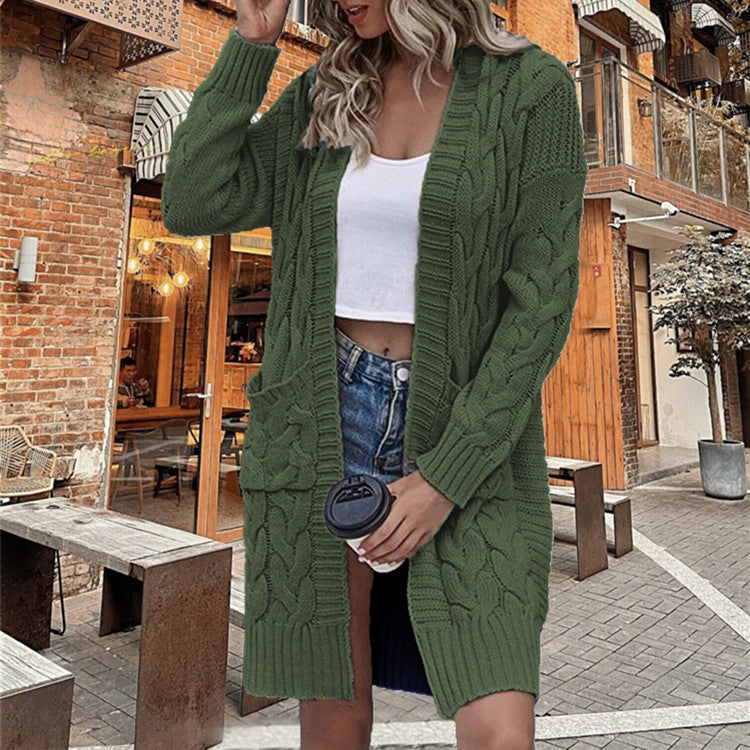 2026 Autumn/Winter New Arrival - Solid Color Women's Knitted Top, Cable Knit Sweater, Cardigan, Loose Pocket Coat
