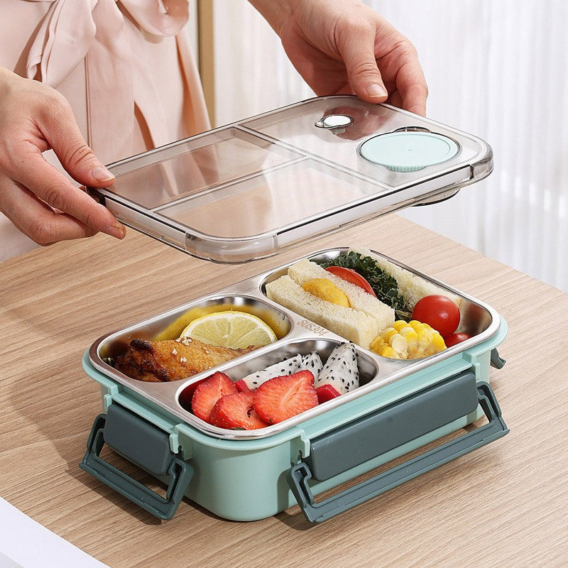 High-quality stainless steel divided lunch box, stylish plastic lunch box for students, salad box, microwaveable bento box for office workers.