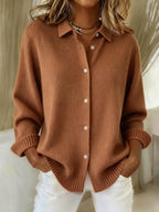 2026 New Women's Shirt, Collared Cardigan, Solid Color Knit 3D Print, Christmas Autumn/Winter