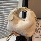 High-end plush tote bag for women, new autumn/winter style, fashionable and versatile, commuter shoulder bag/crossbody bag.