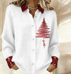 2026 New Women's Shirt, Collared Cardigan, Solid Color Knit 3D Print, Christmas Autumn/Winter