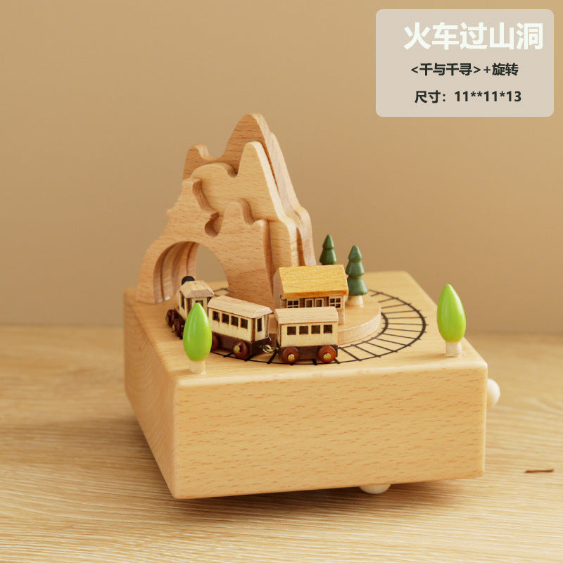 Wooden music box, creative home gift, children's birthday gift, carousel, handmade solid wood gift