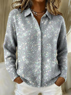 2026 New Women's Shirt, Collared Cardigan, Solid Color Knit 3D Print, Christmas Autumn/Winter