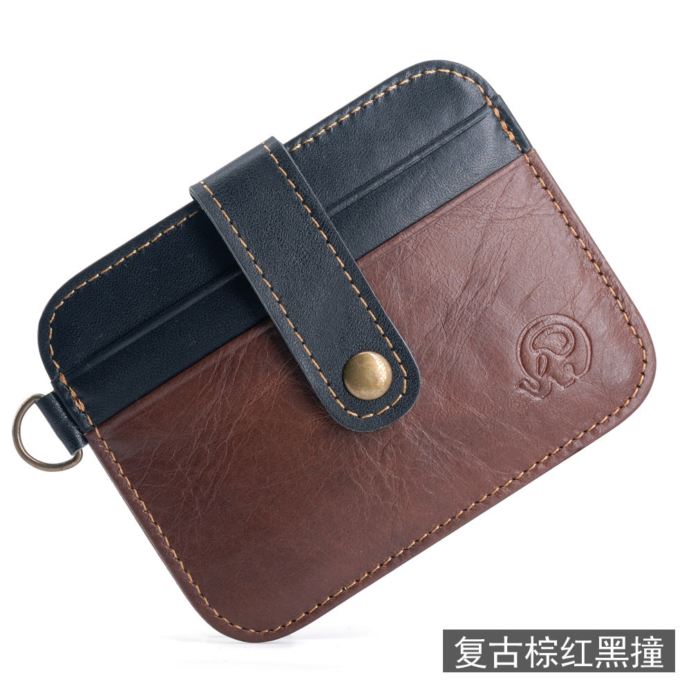 Small round elephant leather driver's license card holder, thin men's wallet/coin purse/short card holder, export style.