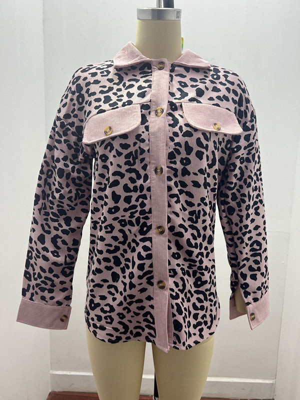 2026 Casual Style Cross-border Women's Clothing Autumn and Winter Fashion Leopard Print Button-down Long-sleeved Jacket