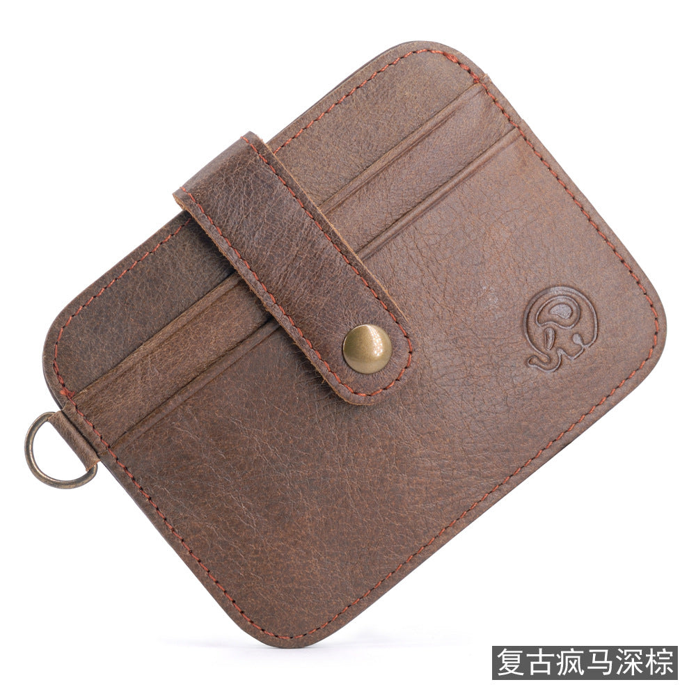 Small round elephant leather driver's license card holder, thin men's wallet/coin purse/short card holder, export style.