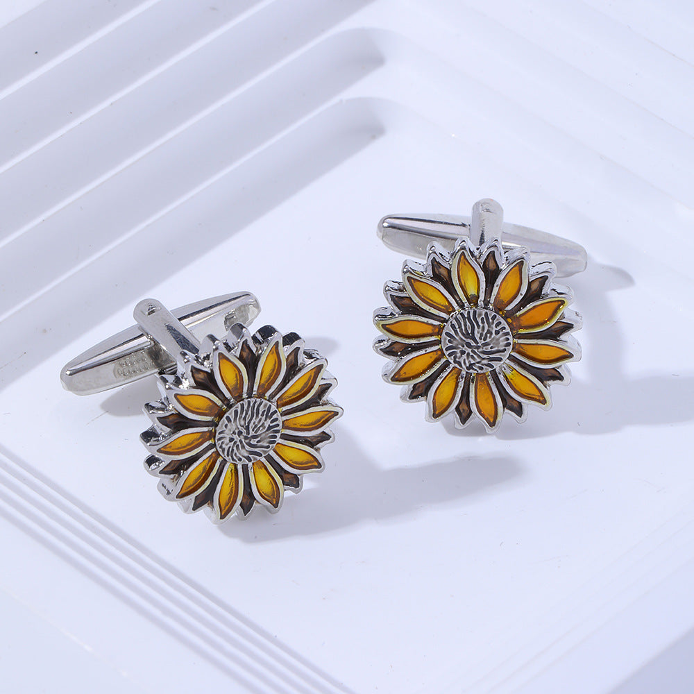 New cross-border style cufflinks, sunflower and chrysanthemum French style cufflinks, high-end dripping retro men's and women's shirt cufflinks